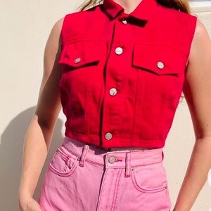 Vintage Hot Pink Bongo Crop Jean Vest